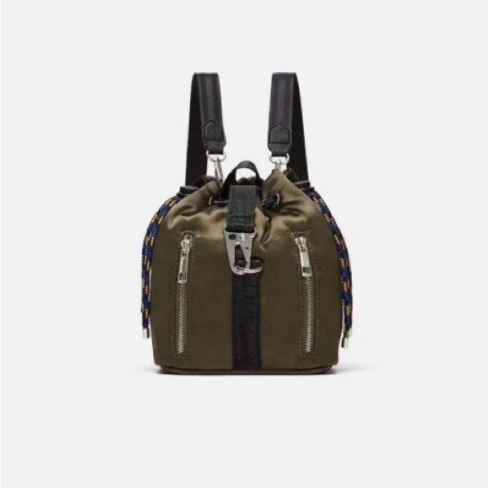 Compact Olive Green Drawstring Backpack with Black Trim